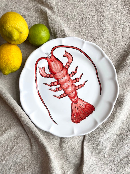 Håndmalet Amalfi hummer tallerken | Rød