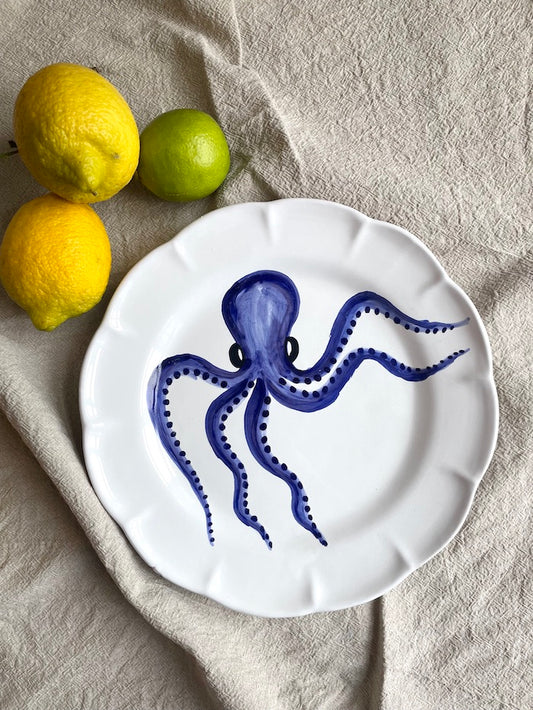 Håndmalet italiensk fad / tallerken | Blæksprutte