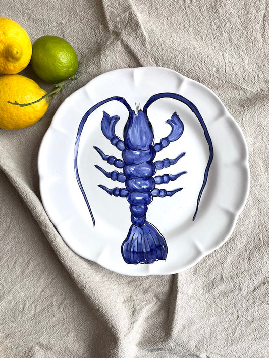 Håndmalet Amalfi hummer tallerken | Blå