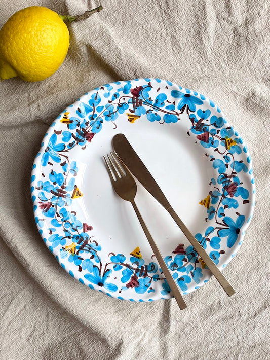 Håndmalet Amalfi dybtallerken | Blå blomst