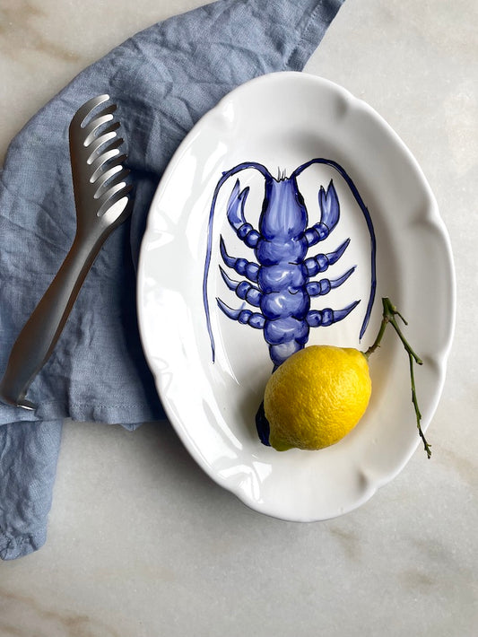 Håndmalet Amalfi hummerfad | Blå