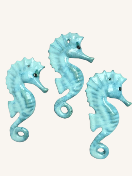 Håndlavet blå og grønlig søhest 〰️ Vægophæng