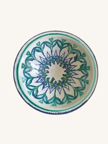 Håndmalet unika skål med blå/grønt mønster