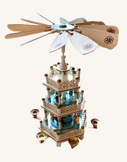 Elegant, hvid vintage Weihnachtspyramide / Julekarrusel