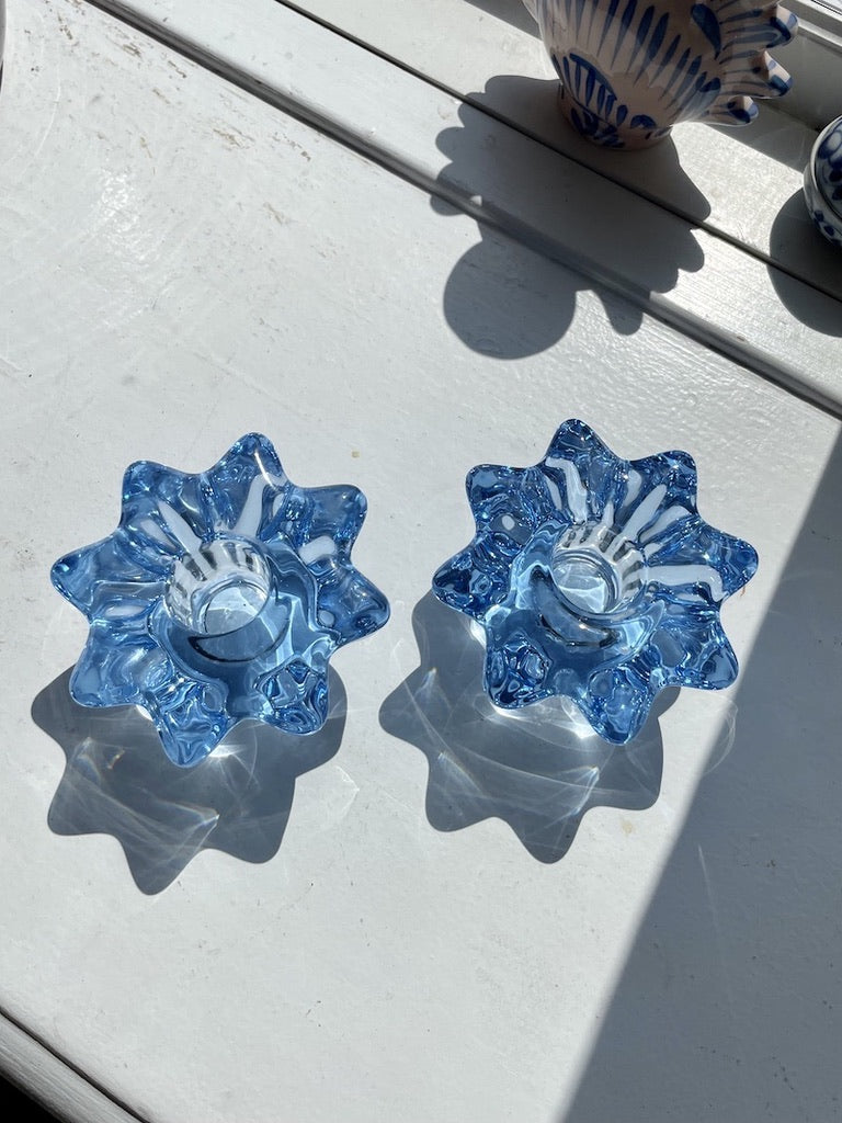 Vintage Holmegaard lysestage 〰️ blå