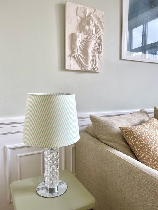 Vintage glasbordlampe med krom