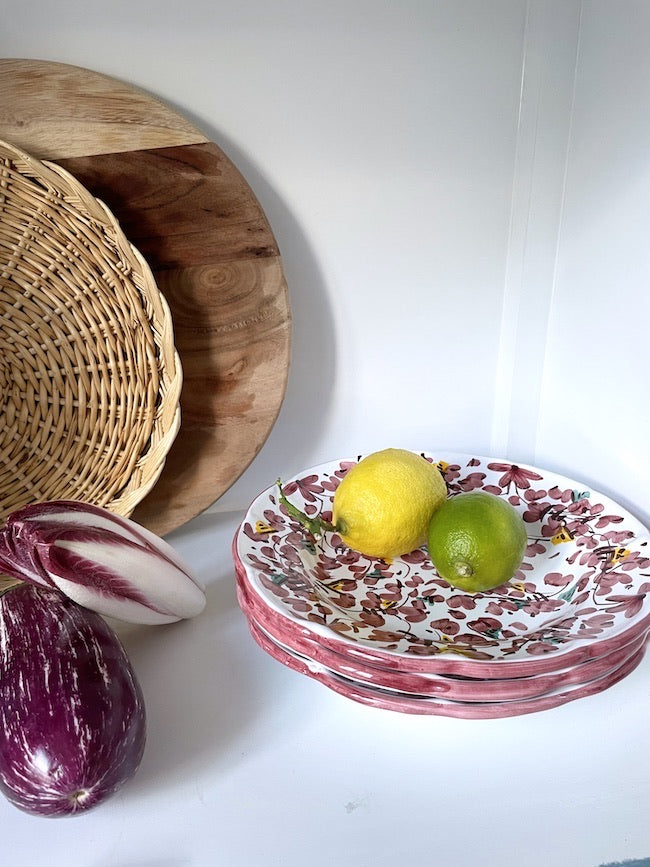 Håndmalet Amalfi dybtallerken / skål | Rosa blomst