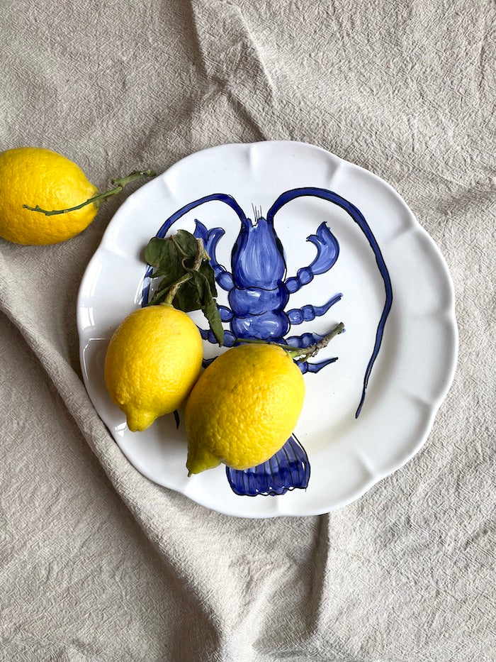 Håndmalet Amalfi hummertallerken | Blå