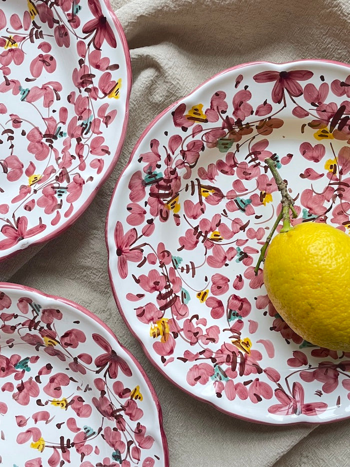 Håndmalet Amalfi dybtallerken / skål | Rosa blomst
