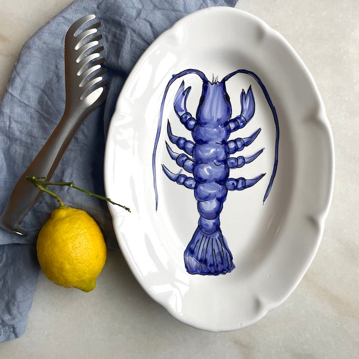 Håndmalet Amalfi hummerfad | Blå