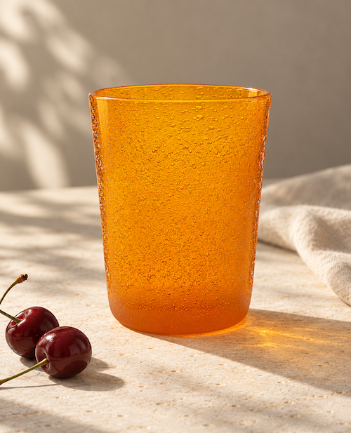 Mouth blown Bubble glass ~ Peach