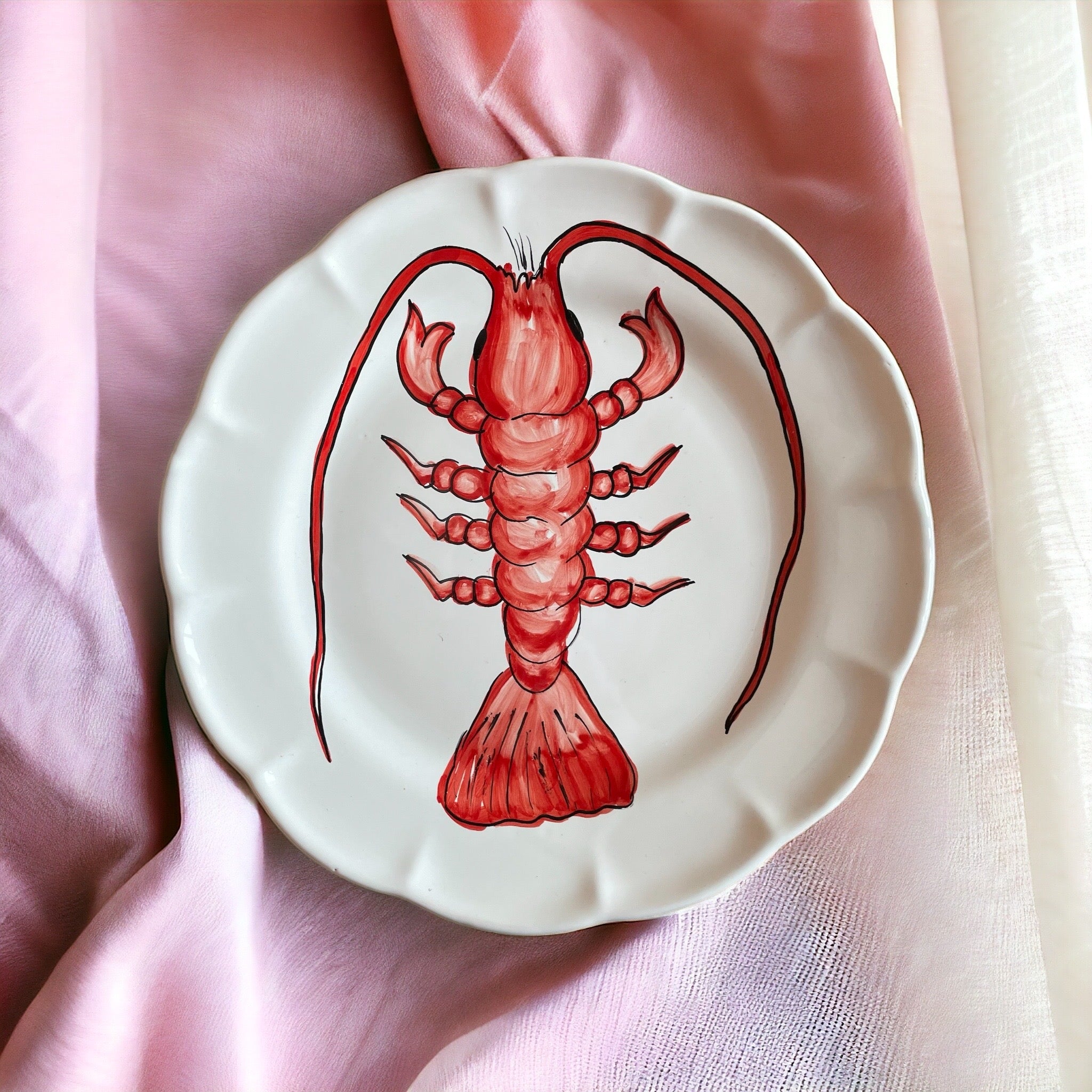 Håndmalet Amalfi hummer tallerken | Rød
