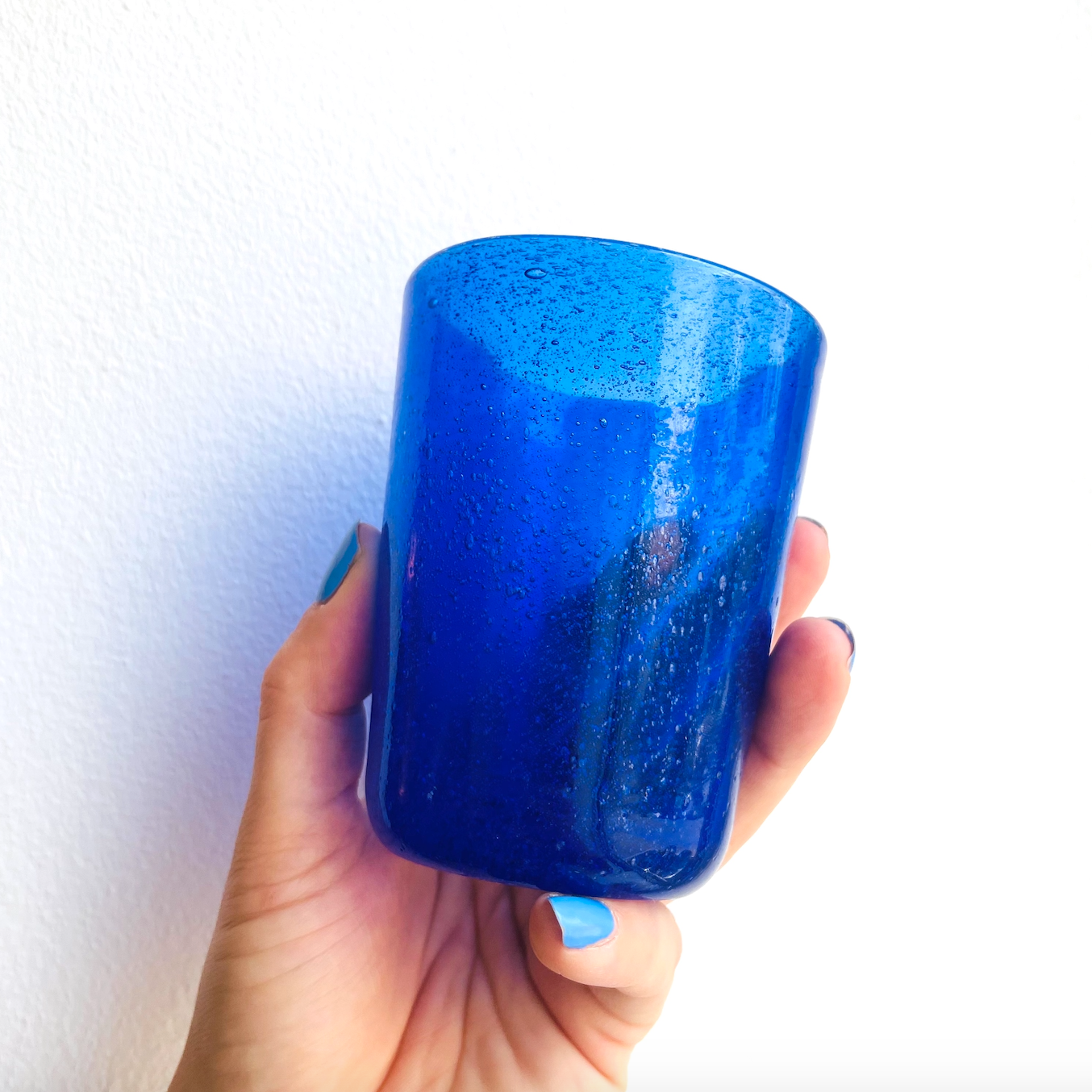 Mundblæst Bubble glas ~ dyb blå