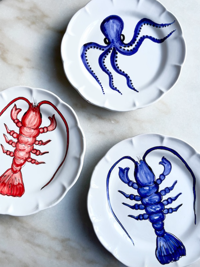 Håndmalet italiensk fad / tallerken | Blæksprutte