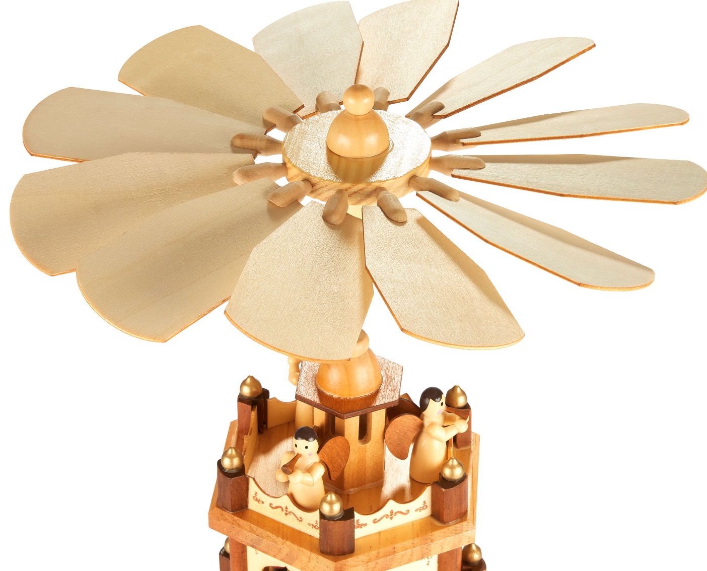 3-etagers Weihnachtspyramide med malede detaljer / Julekarrusel i træ no. 9