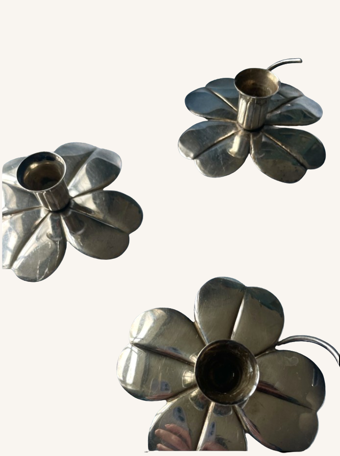 Firkløverlysestage i pletsølv