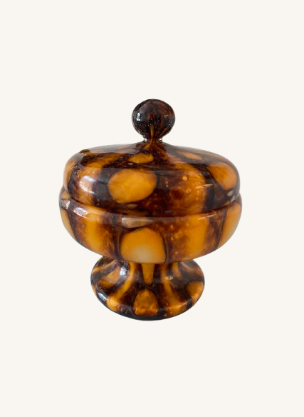 Vintage Murano bonbonniere  – mundblæst i varme nuancer