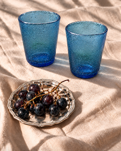 Dark Blue Bubbles | Mundblæste italienske glas