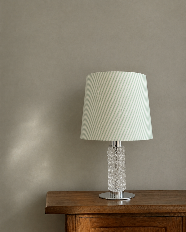 Vintage glasbordlampe med krom