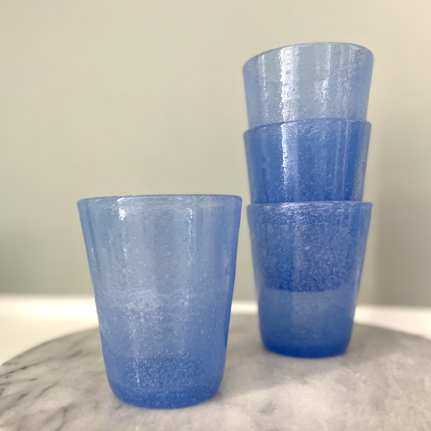 Mundblæst Bubble glas ~ Blå